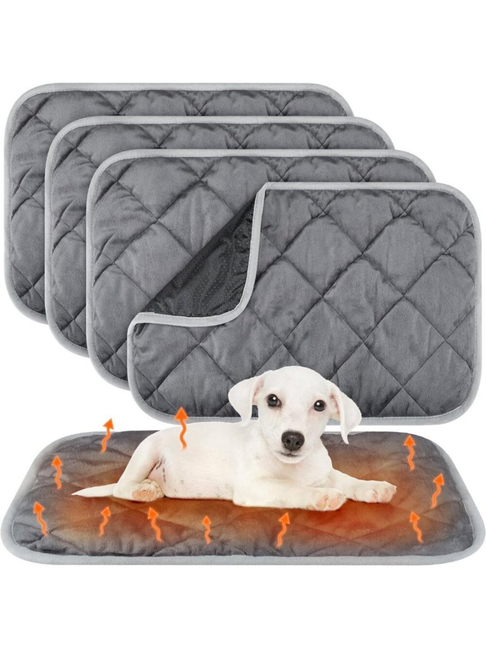 Cozy Self-Heating Pet Pad - 4 Pack, Warm Dog & Cat Mat, 19"x27.5", Gray